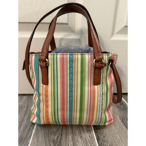 Fossil Striped Multicolor Leather Shoulder Hand Bag With Key Boho Festival